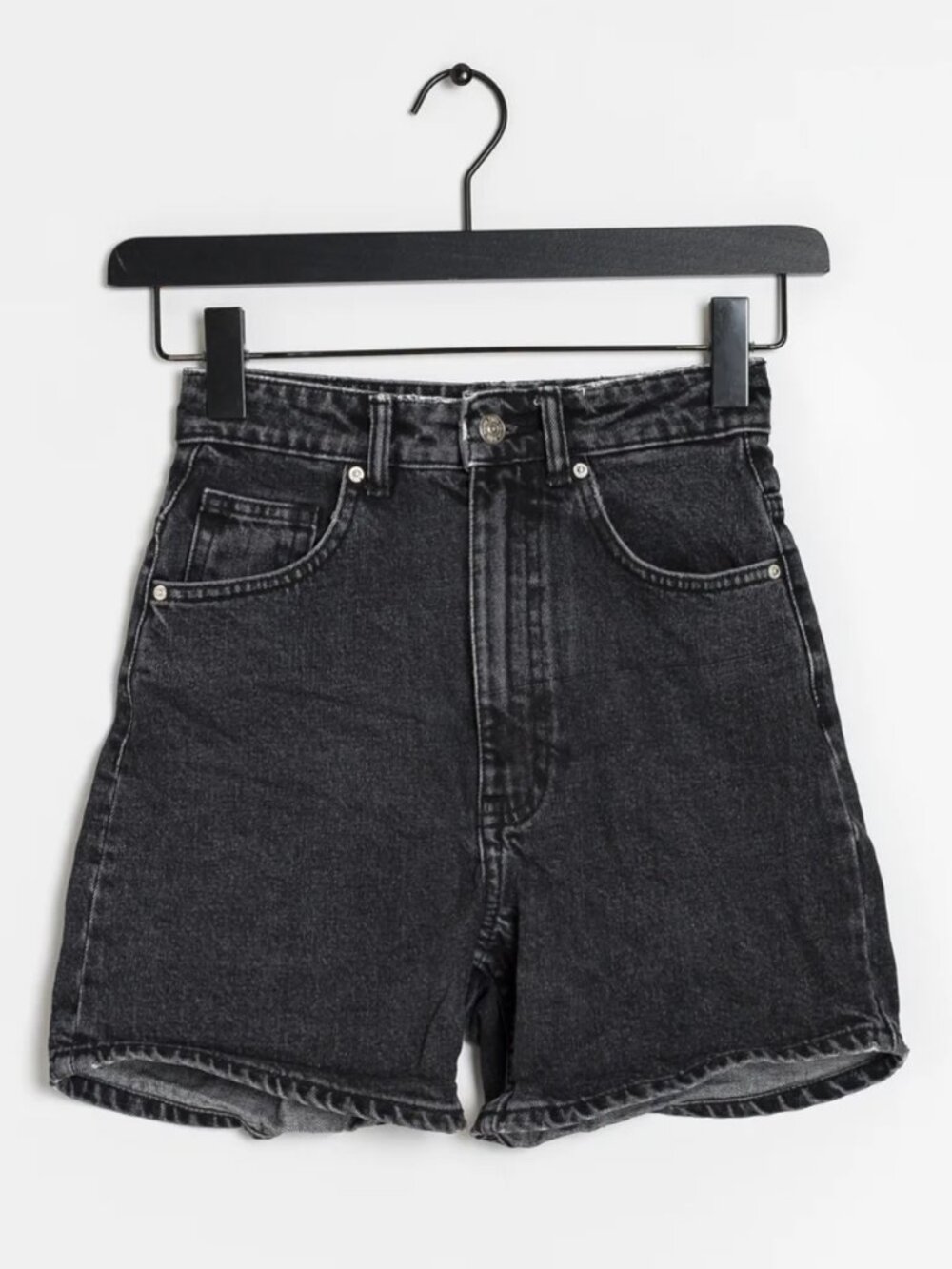 Zara Mom Fit High Rise Denim Shorts Washed Black Faded Charcoal 100% Cotton US 2 - Picture 15 of 16